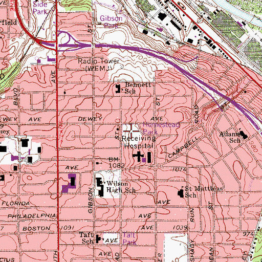 Topographic Map of Homestead Park, OH