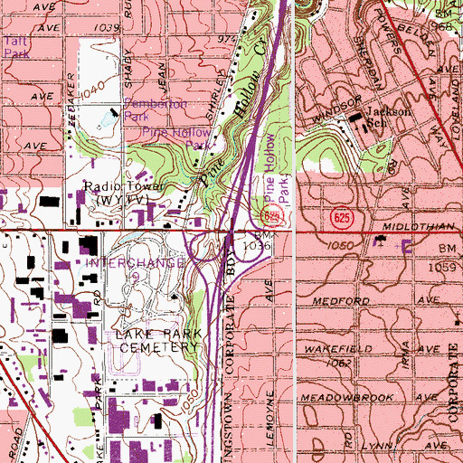 Topographic Map of Interchange 9, OH