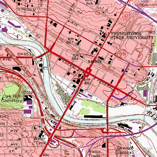 Topographic Map of Mahoning County Courthouse, OH