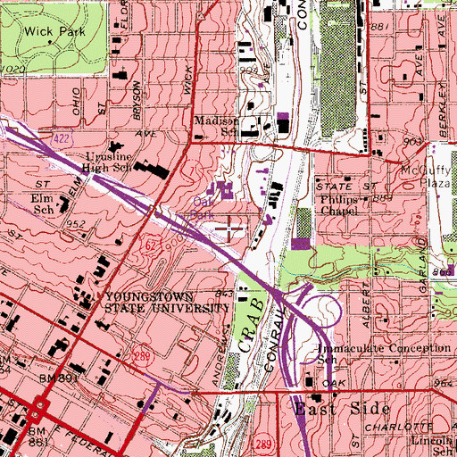 Topographic Map of Oak Park, OH