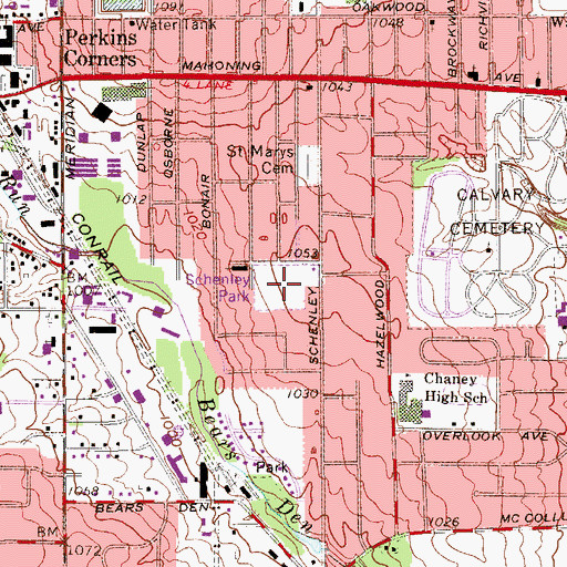 Topographic Map of Schenley Park, OH