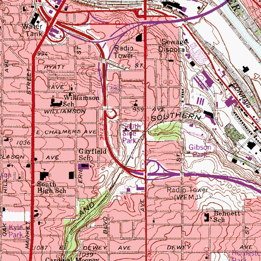 Topographic Map of South Side Park, OH