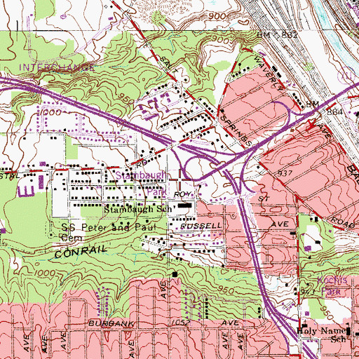 Topographic Map of Stambaugh Park, OH