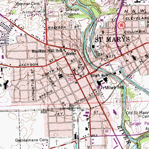 Topographic Map of Wayne Street United Methodist Church, OH