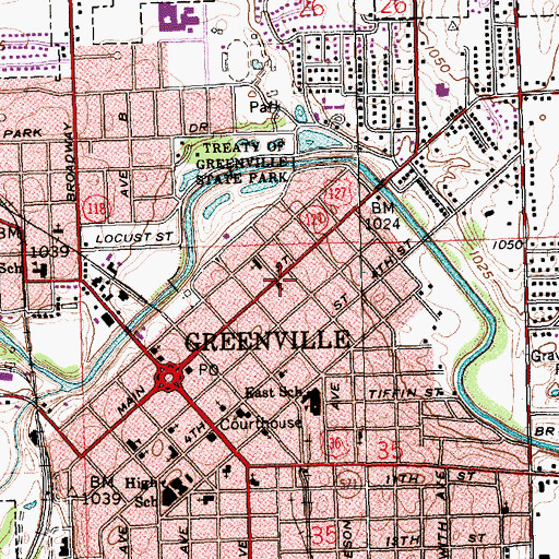 Topographic Map of East Main Church of Christ, OH