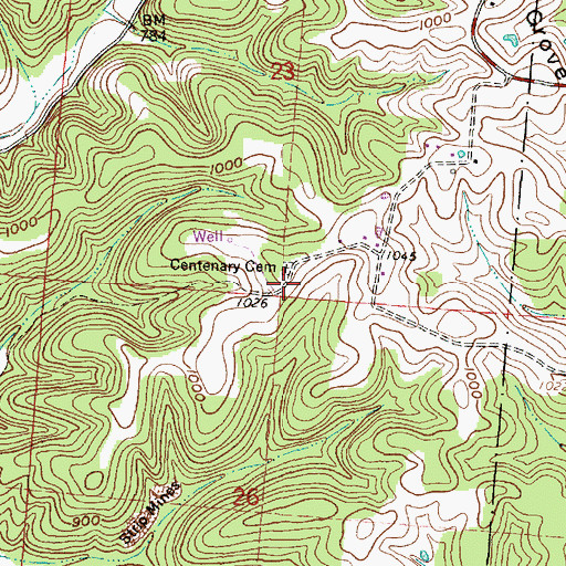 Topographic Map of Centenary Church (historical), OH