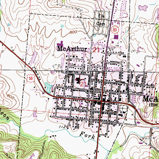 Topographic Map of Vinton County Consolidated High School, OH