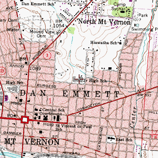 Topographic Map of Pleasant Street Elementary School, OH
