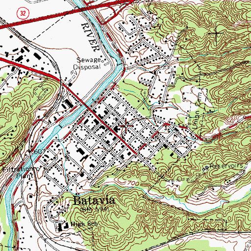 Topographic Map of Batavia First Presbyterian Church, OH