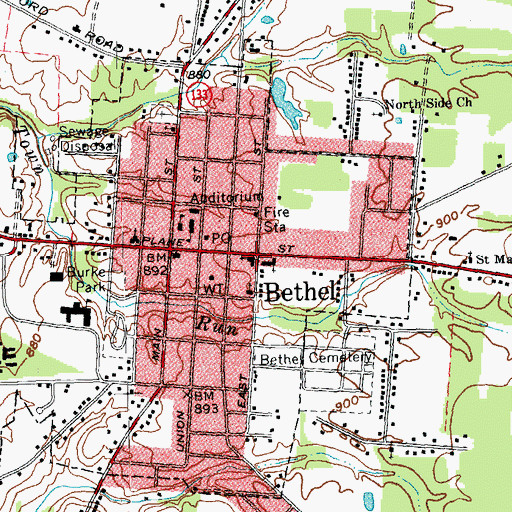 Topographic Map of Bethel Church of Christ, OH