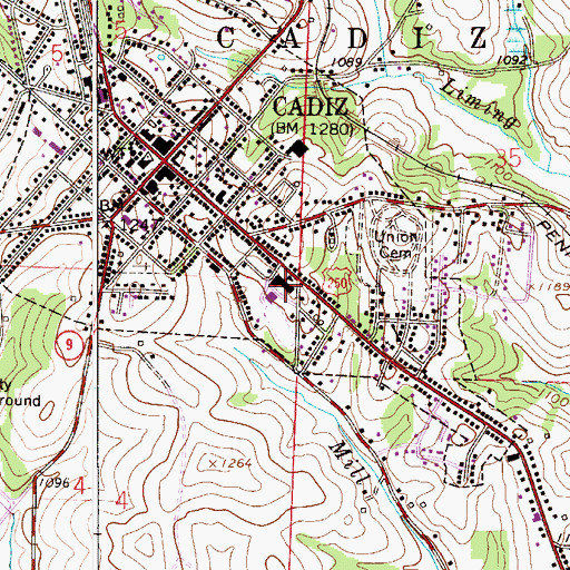 Topographic Map of Cadiz High School, OH