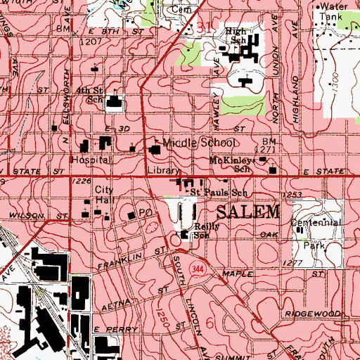 Topographic Map of Salem Public Library, OH