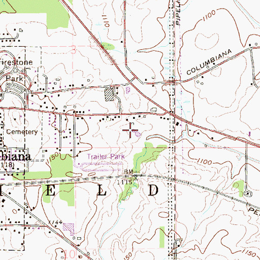 Topographic Map of Whispering Pines Golf Course, OH