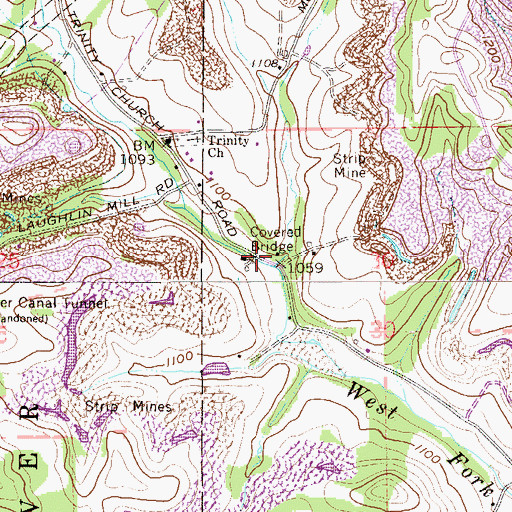 Topographic Map of Sells Bridge, OH