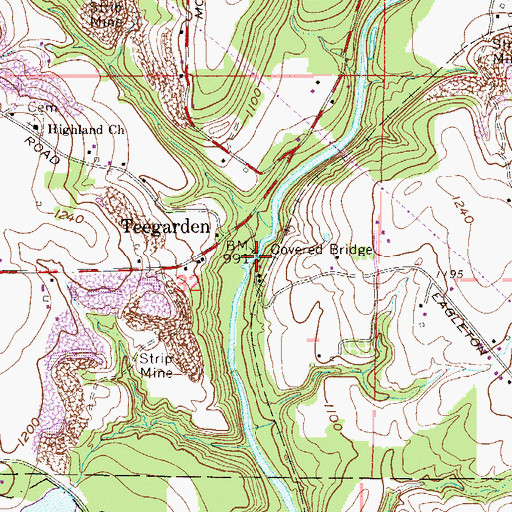 Topographic Map of Teegarden Bridge, OH