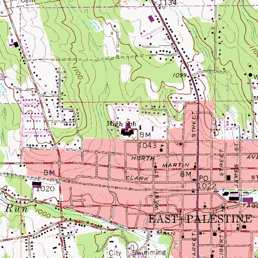 Topographic Map of East Palestine High School, OH