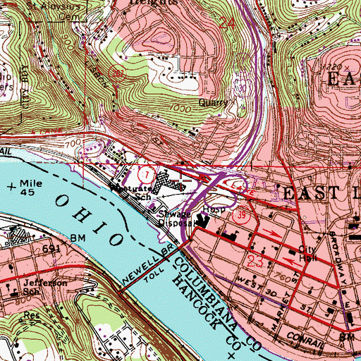 Topographic Map of East Liverpool Middle School, OH