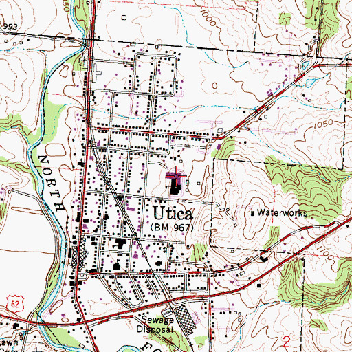 Topographic Map of Utica High School, OH