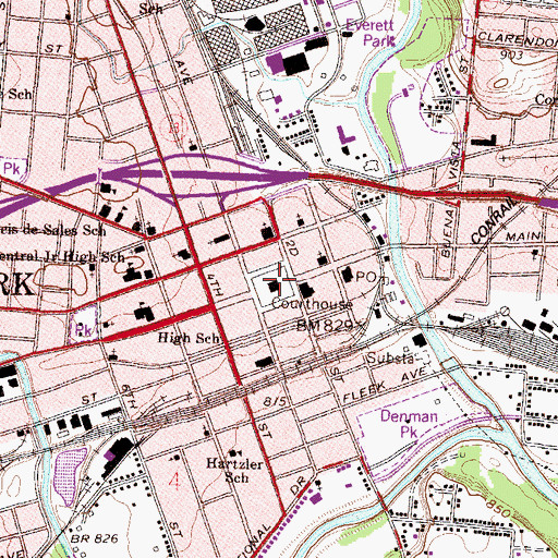 Topographic Map of Licking County Courthouse, OH
