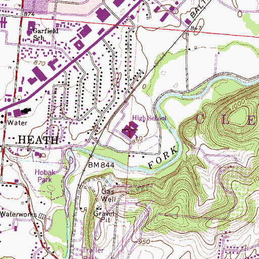 Topographic Map of Heath High School, OH