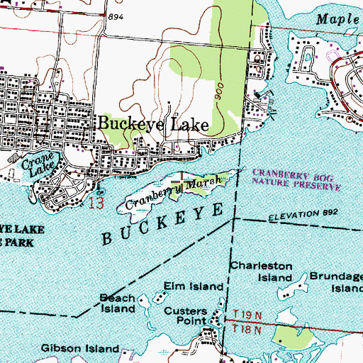 Topographic Map of Cranberry Bog State Nature Preserve, OH