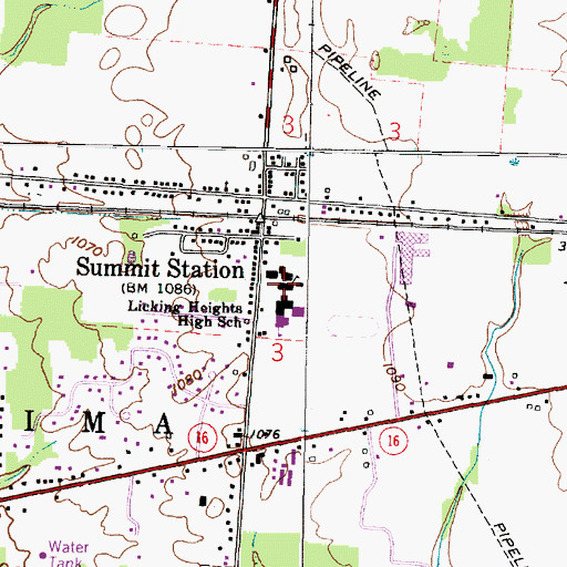 Topographic Map of Licking Heights Middle School, OH
