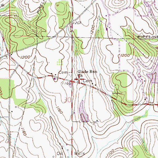 Topographic Map of Glade Run Cemetery, OH