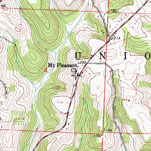 Topographic Map of Mount Pleasant Cemetery, OH