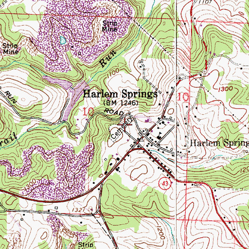 Topographic Map of Harlem Springs Cemetery, OH