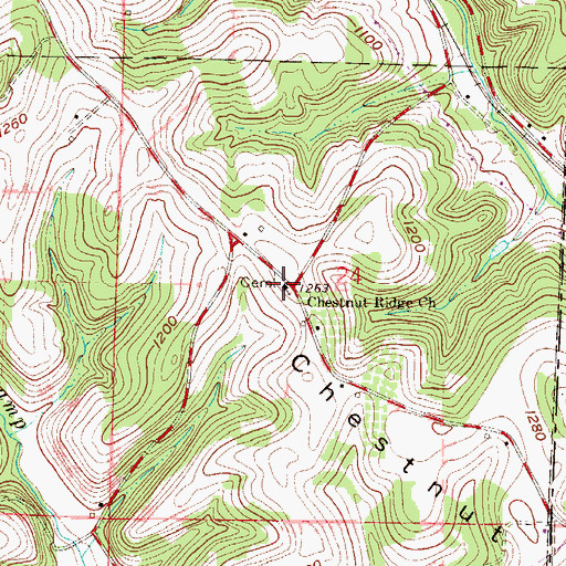 Topographic Map of Chestnut Ridge Cemetery, OH