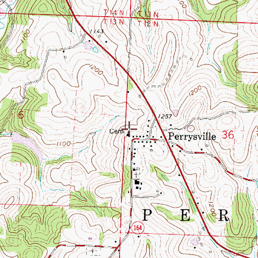 Topographic Map of Perrysville Cemetery, OH