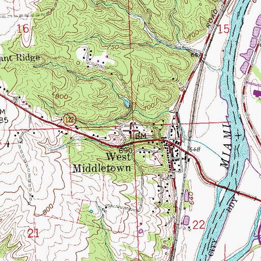 Topographic Map of West Middle School, OH