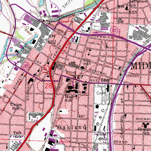 Topographic Map of Saint Johns Catholic Church, OH