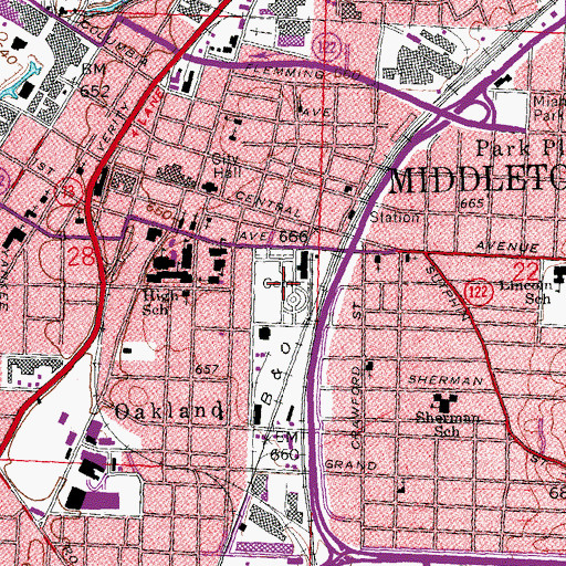 Topographic Map of Middletown Cemetery, OH