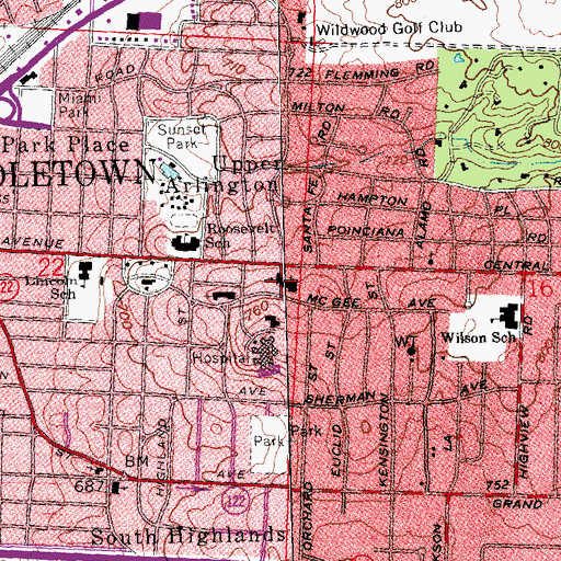 Topographic Map of First Presbyterian Church, OH
