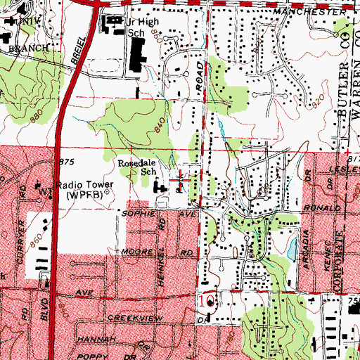 Topographic Map of Downing Park, OH