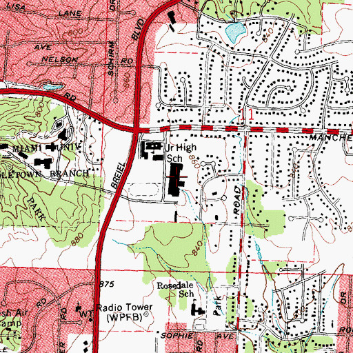 Topographic Map of Middletown High School, OH