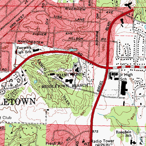 Topographic Map of Gardner-Harvey Library, OH