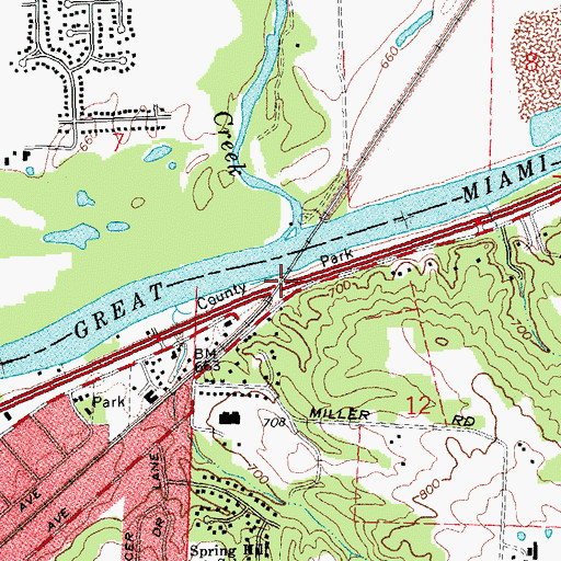 Topographic Map of Miami River County Park, OH