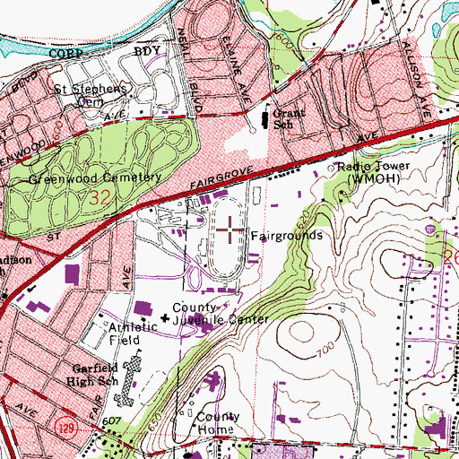 Topographic Map of Butler County Fairgrounds, OH