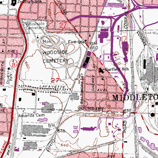 Topographic Map of Whitney Park, OH