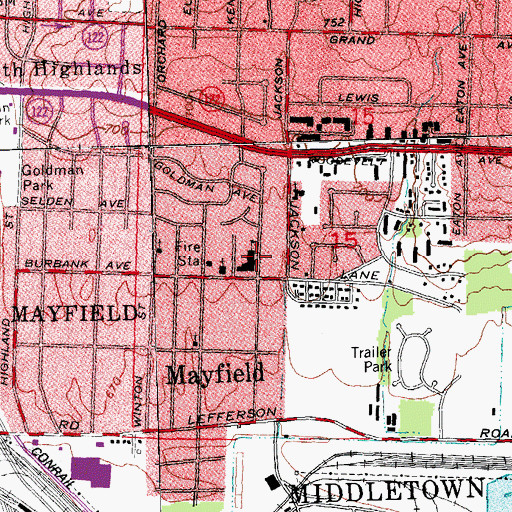 Topographic Map of Mayfield Elementary School, OH