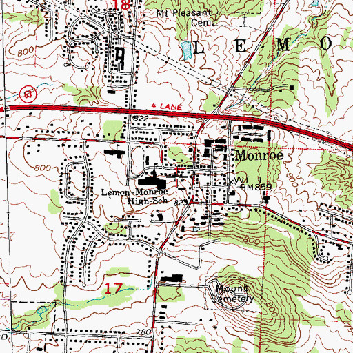 Topographic Map of Mount Pleasant Presbyterian Church, OH