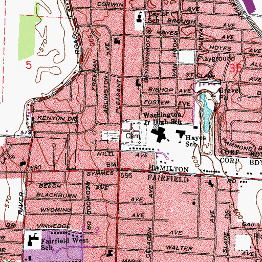 Topographic Map of Saint Marys Cemetery, OH