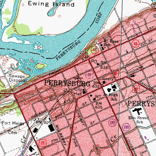 Topographic Map of First United Methodist Church of Perrysburg, OH