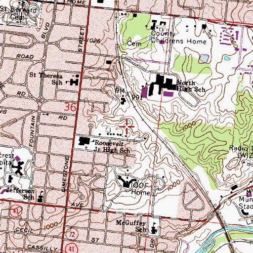 Topographic Map of Ohio State IOOF Home, OH
