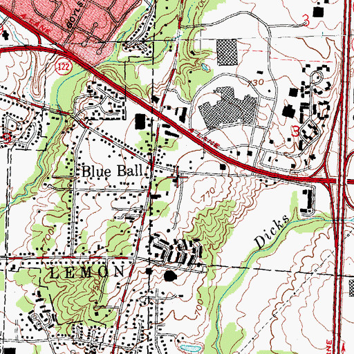 Topographic Map of Blue Ball Presbyterian Church, OH