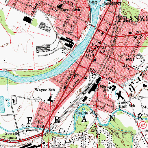 Topographic Map of First Church of God of Franklin, OH