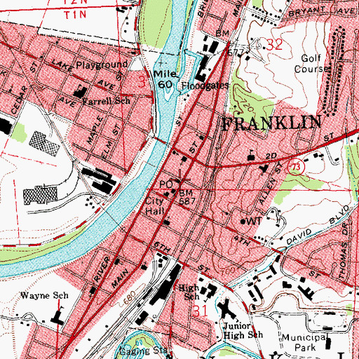 Topographic Map of First United Methodist Church of Franklin, OH