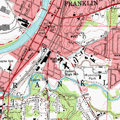 Topographic Map of Franklin Junior High School, OH